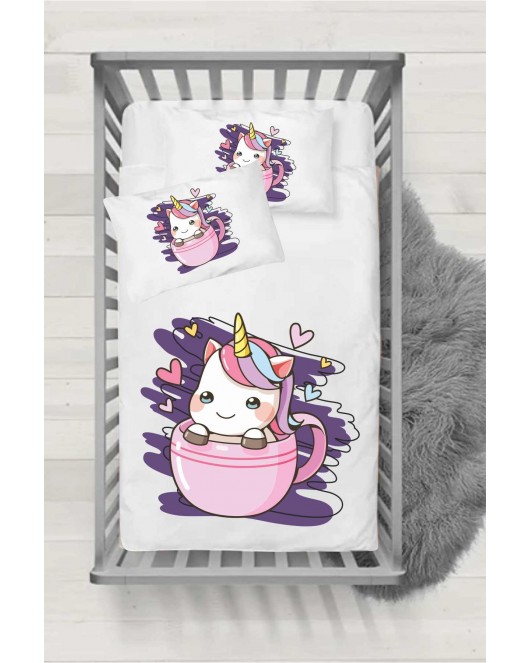 Miss Unicorn Desenli Bebek Lastikli Çarşaf (60x120 / 15) 2'li Yastık Kılıfı