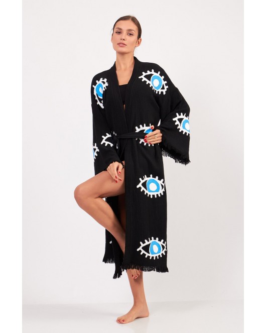 Blue Eye Pamuklu Müslin Kimono Siyah