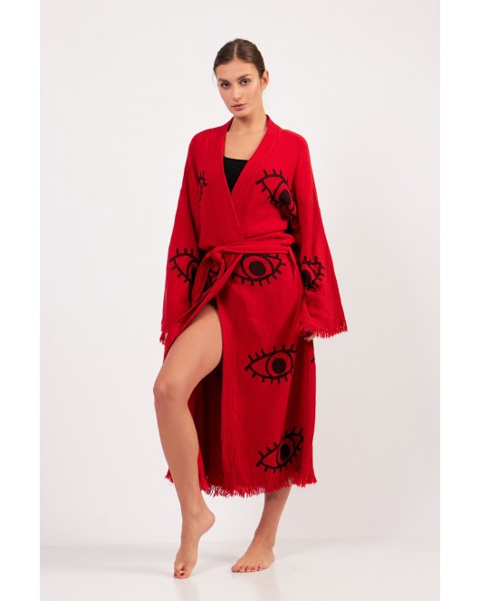 Eye Kırmızı Pamuklu Müslin Kimono