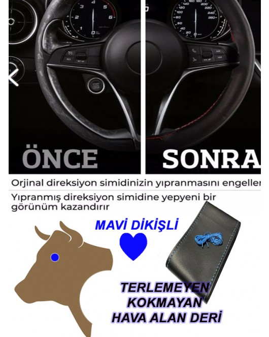 OPEL VECTRA Uyumlu Araç,Araba,Oto direksiyon kılıfı mavi dikiş