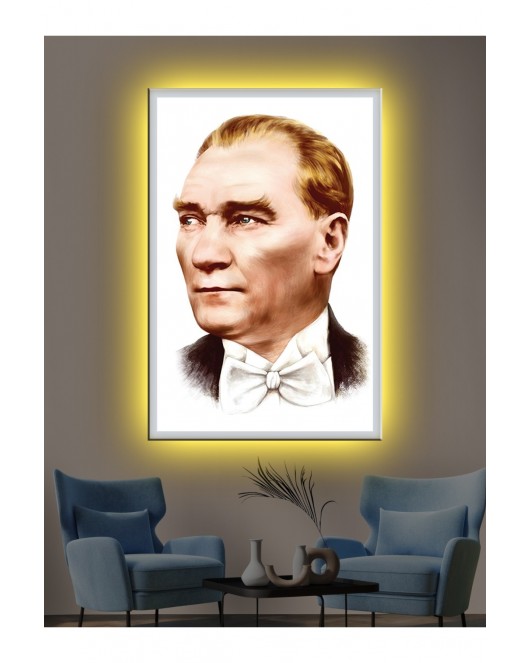 Led Işıklı Atatürk Şık Hediyelik Kanvas Tablo