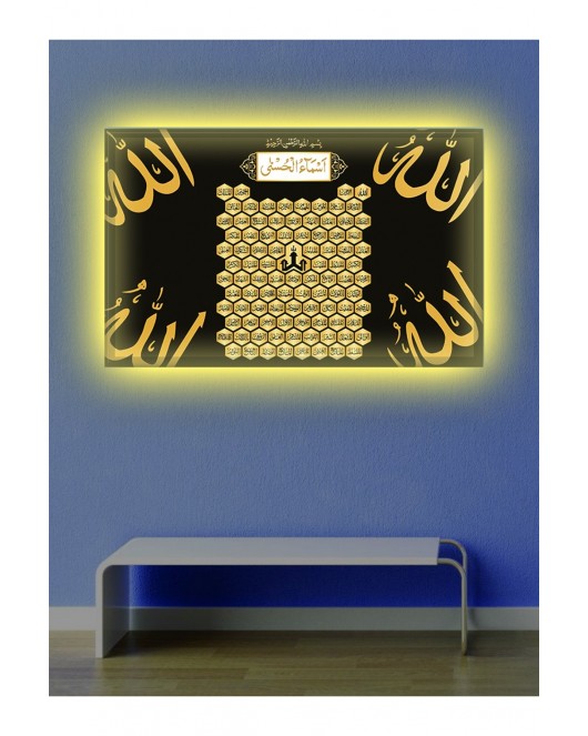 Led Işıklı Esma'ül Hüsna tablosu (allah'ın cc. 99 ismi)