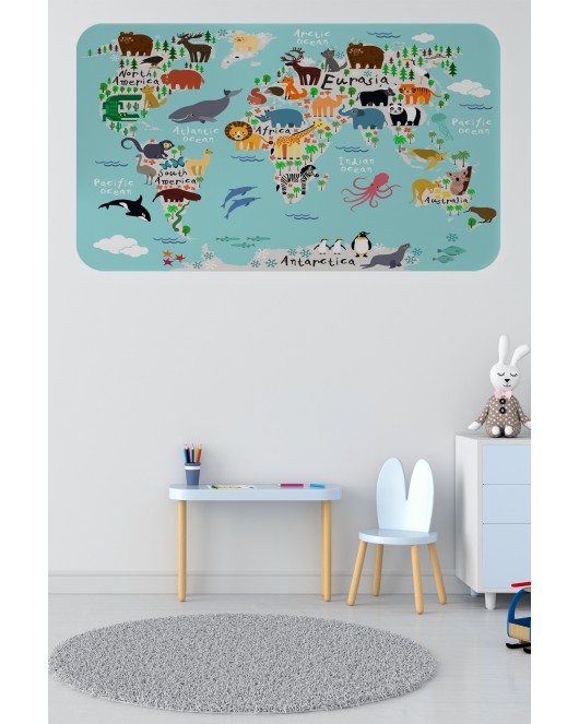 Eğitici Dünya Haritası Dünya Atlası Çocuk ve Bebek Odası Duvar Sticker-60x105-3775