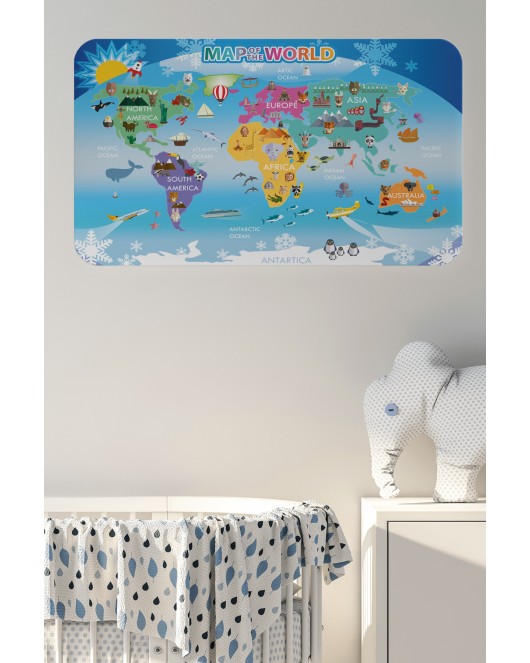 Eğitici Dünya Haritası Dünya Atlası Çocuk ve Bebek Odası Duvar Sticker-60x105-3779