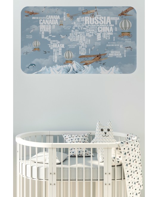 Ülke Adlı Eğitici Dünya Haritası Dünya Atlası Çocuk ve Bebek Odası Duvar Sticker -60x105-3822