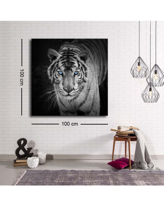 Dekoratif Baskı illüstrasyon Black White Tiger Kare Kanvas Tablo